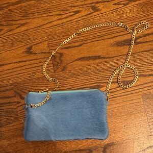 Parker and Hyde Blue cow Crossbody clutch Bag with removable Gold Chain